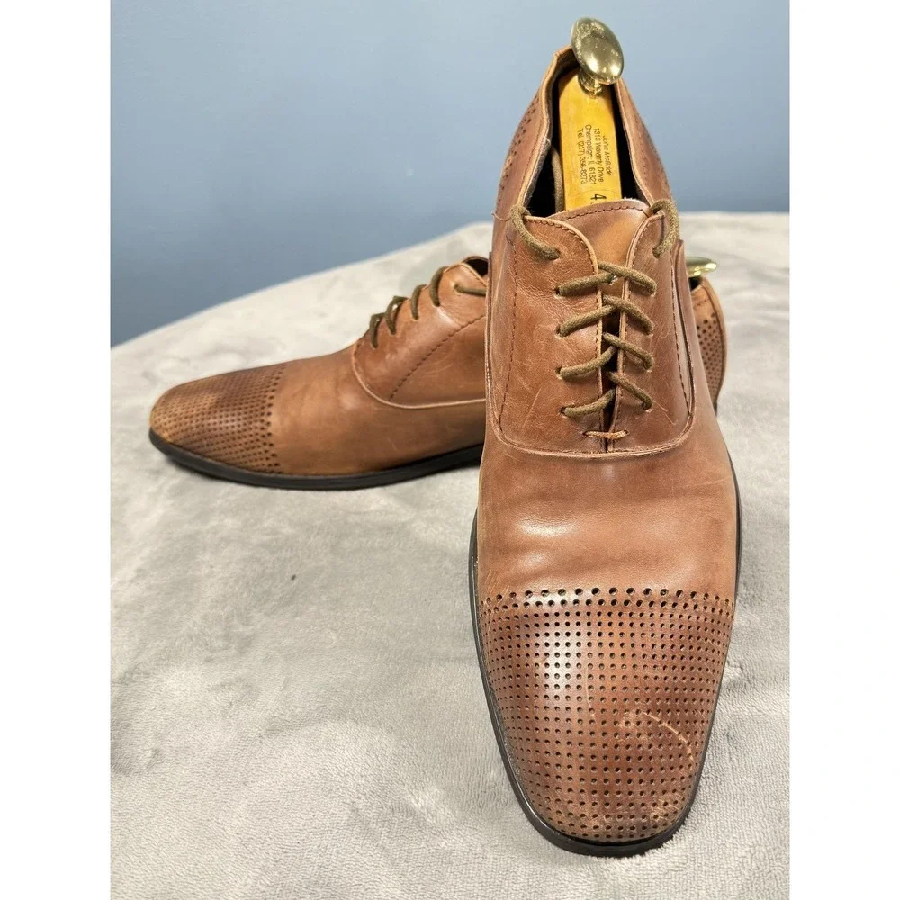 Kenneth Cole‎ Shoes Mens Size 9.5 Brown Leather Cap Toe Oxford Across The Pond